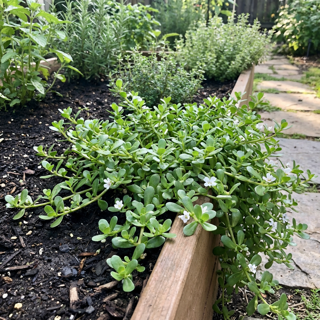 Brahmi herb plant grown from Brahmi Herb Seeds for Planting with green foliage and delicate flowers
