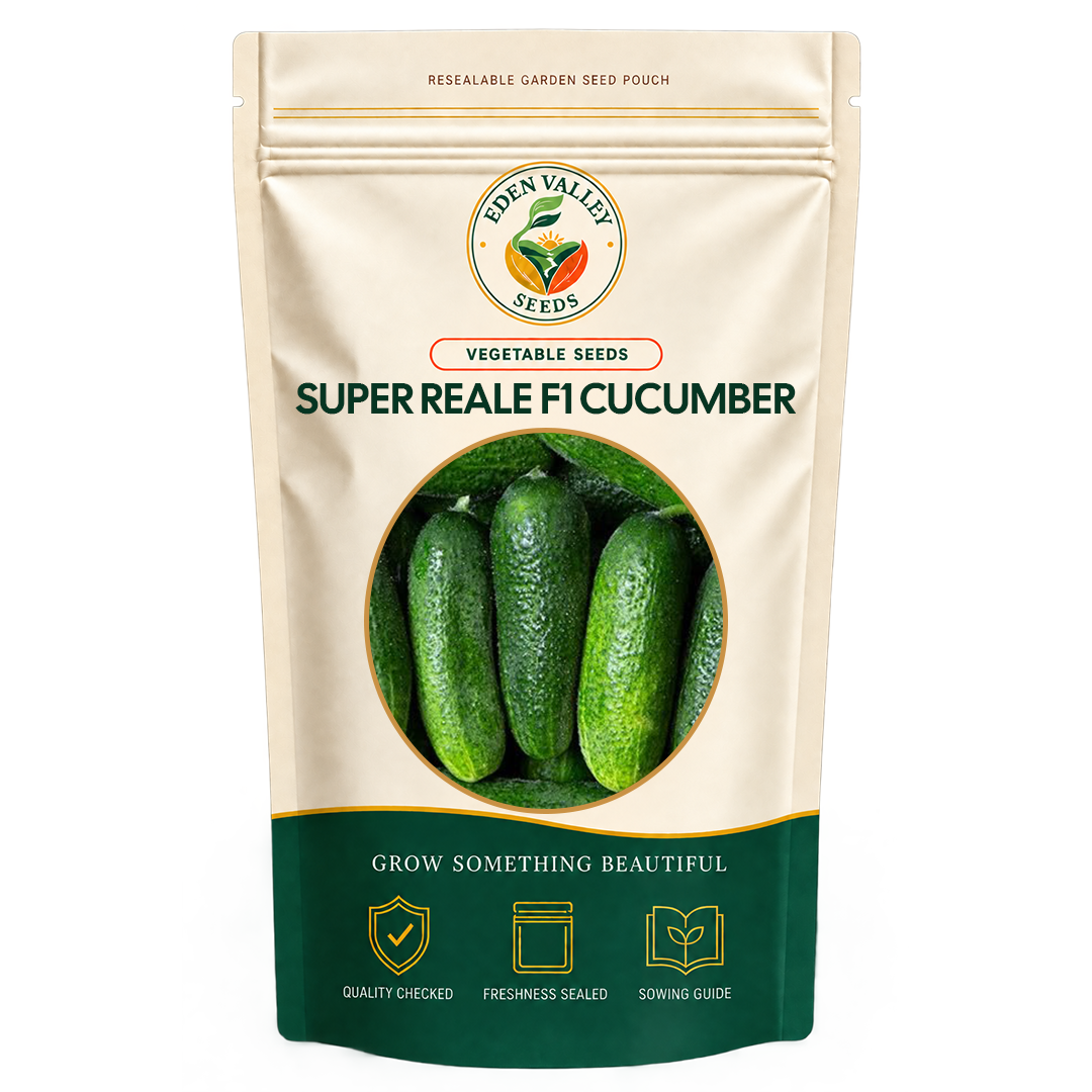 Super Reale F1 Cucumber plants growing in a vegetable garden