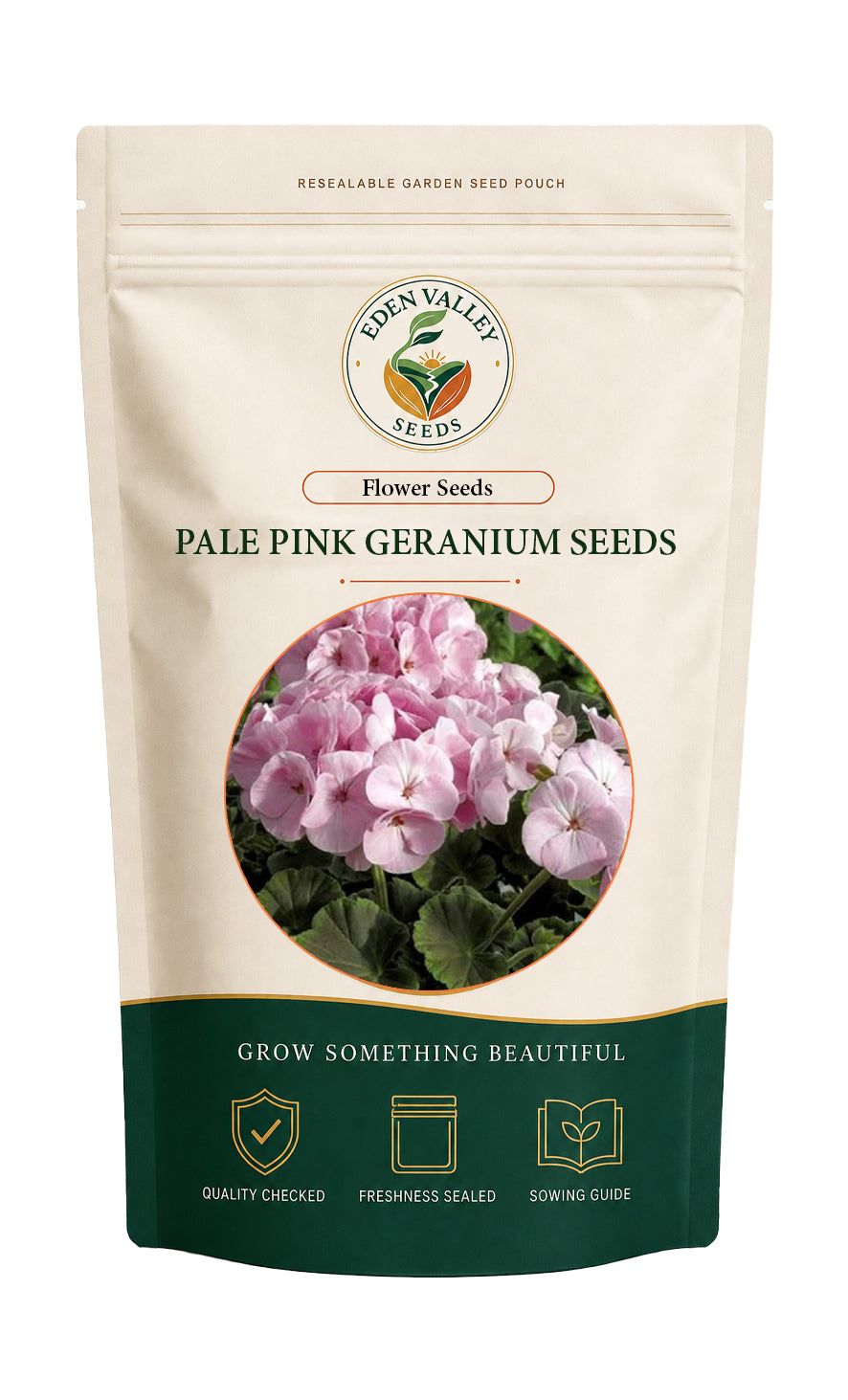 Pale Pink Geranium Flower Seeds with soft pink blooms and green foliage