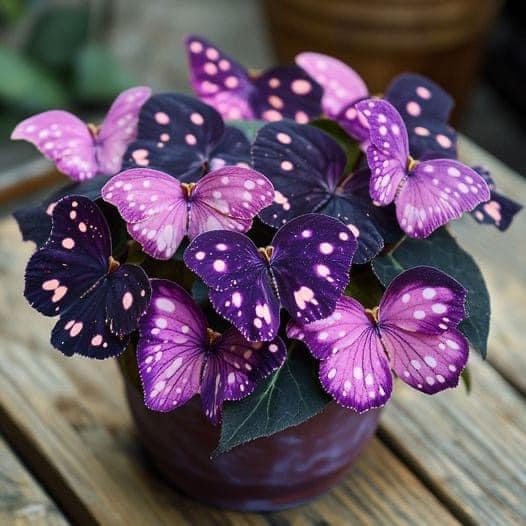 Moonlight Butterfly Begonia plant with decorative foliage displayed in a bright indoor garden setting.