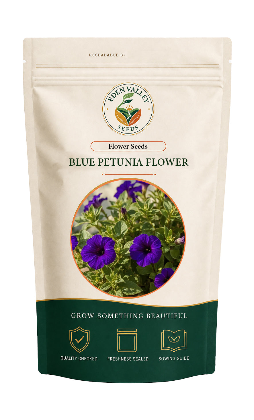 Blue Petunia flowers blooming in a garden