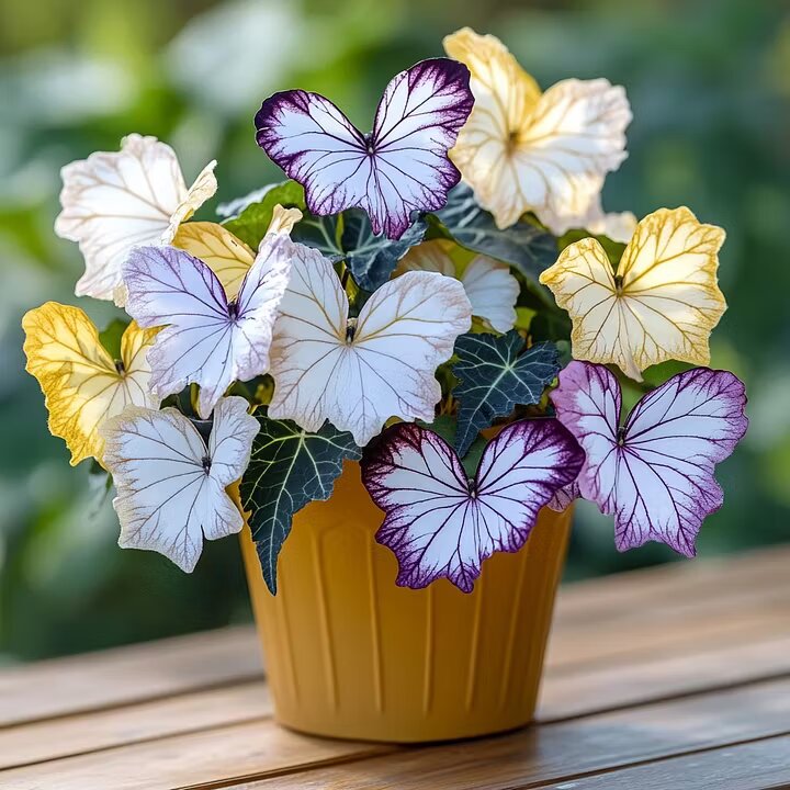 Moonlight Butterfly Begonia flower seeds and ornamental begonia plants with decorative foliage and colorful blooms for containers and sheltered gardens.