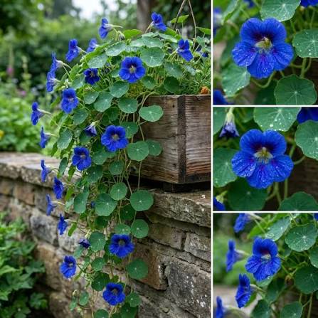 Dark Blue Nasturtium in Cottage Garden Display