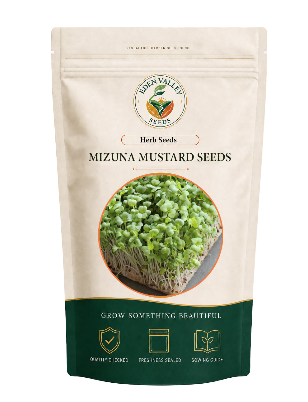 Green Mizuna Mustard Seeds for Planting with crisp, frilly green leaves