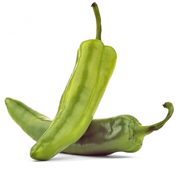 Hatch pepper seeds for planting, featuring New Mexico-style chile peppers growing on healthy green plants in a sunny vegetable garden.