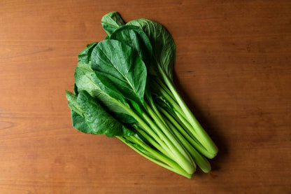 Komatsuna seeds for planting with fresh green Japanese mustard spinach leaves