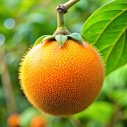 Orange Naranjilla fruit growing on a tropical Solanum quitoense plant