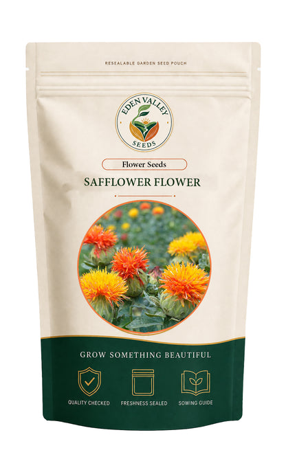 Safflower flowers blooming in a garden