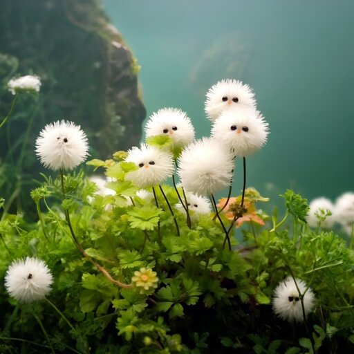 White Cat's Eye Ball flower with distinctive white, rounded blooms displayed among green foliage in an ornamental garden setting.