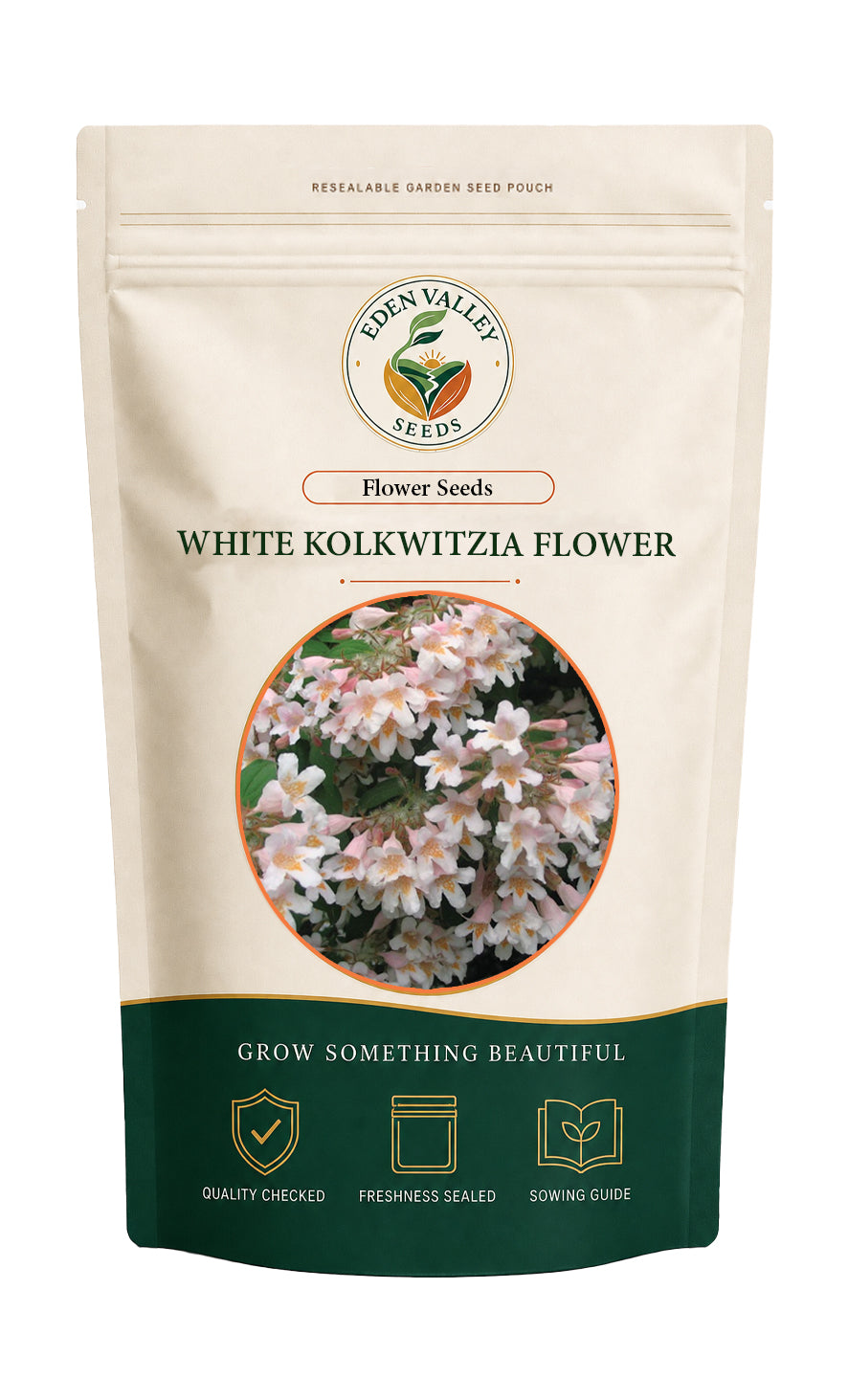White Kolkwitzia flowering shrub in a garden