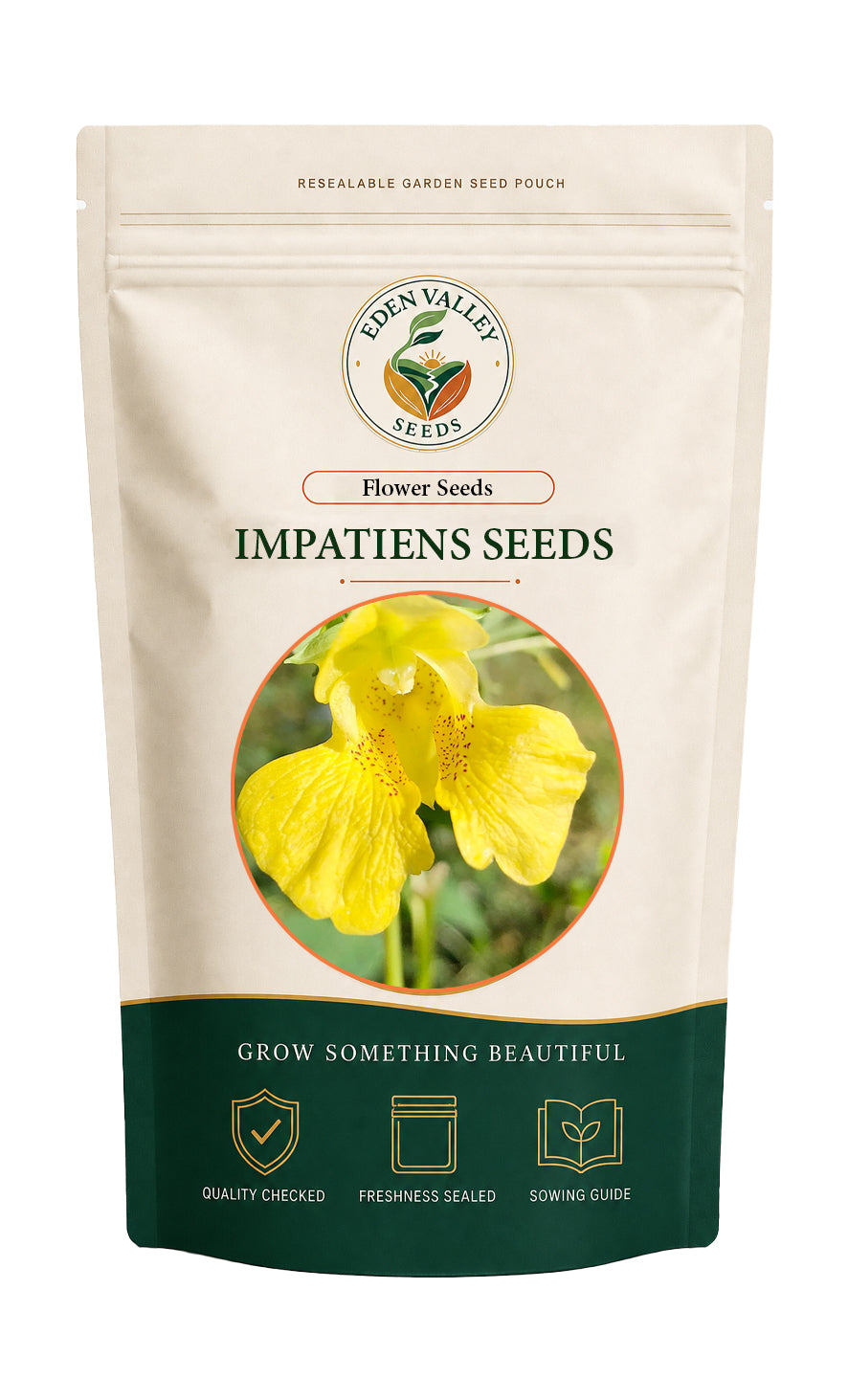 Yellow Impatiens Seeds for growing colorful flowering plants in garden beds